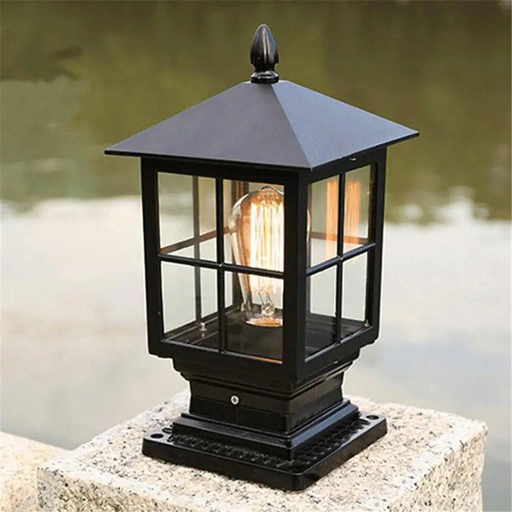 Outdoor Post Light for Pathway Walkway,Exterior E27 Pole Light Pillar Lantern with Clear Glass Shade and Black Finish,