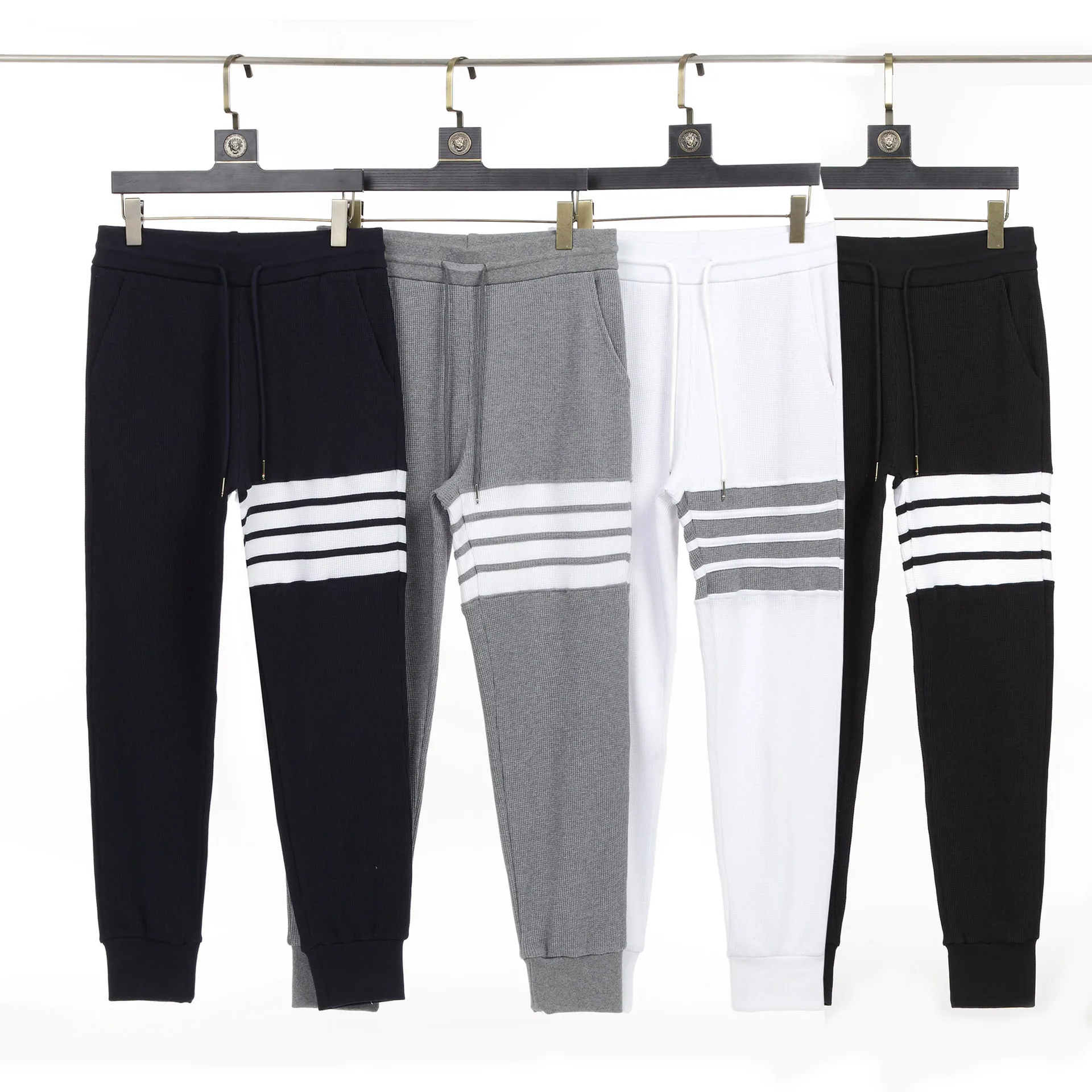 

2021 Spring/Summer Men's and Women's Same Style Casual Pants Striped Sports Slim Small Feet Pure Cotton Mid-waist White Trousers