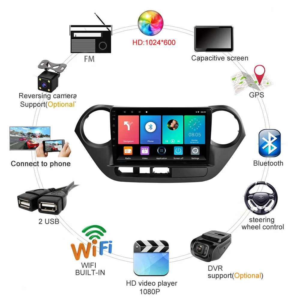 Для Hyundai Grand I10 2014 2015 2016 2017 2 Din 9 &quotAndroid автомобильный мультимедийный плеер WIFI GPS
