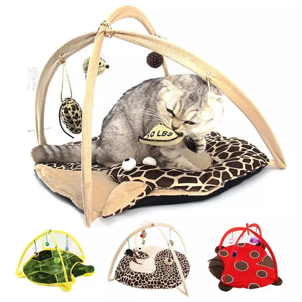 

52x35cm cat play mat cat tent activity center with hanging cat toy ball mouse outdoor pet bed cat play tent easy to carry