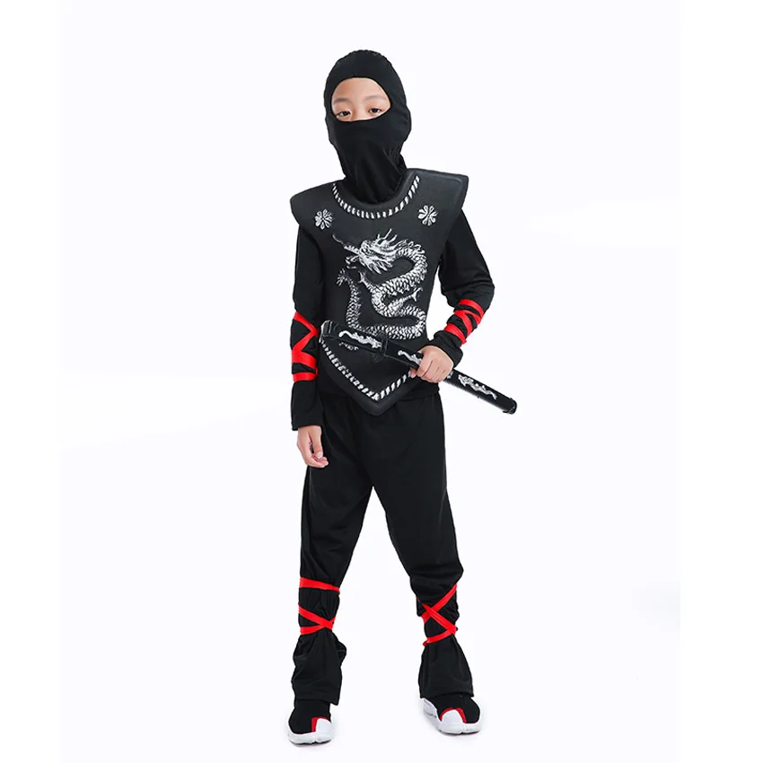 Детский косплей на Хэллоуин мальчик воин ниндзя Униформа японский убийца черный