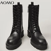 aomo 2021 england vintage fashion cowhide high top martin boots motorcycle ankle boots women zippers botas mujer shoes azh26