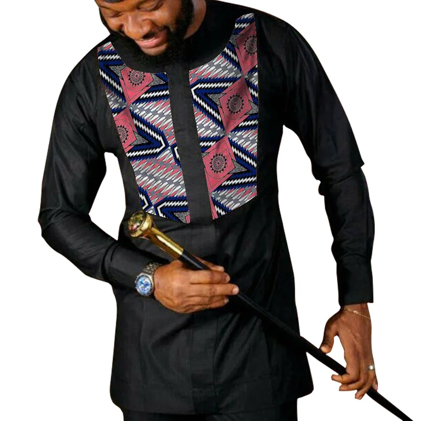 Модная рубашка с принтом Дашики топы длинными рукавами лоскутные мужские