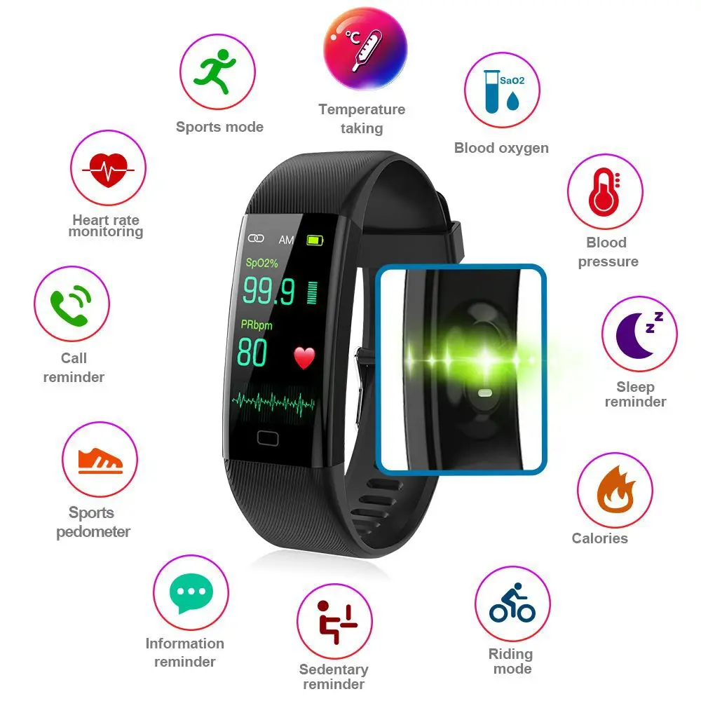 

New Smart bracelet Waterproof body temperature wristband Pulse heart rate oximeter high temperature alarm sports dropship