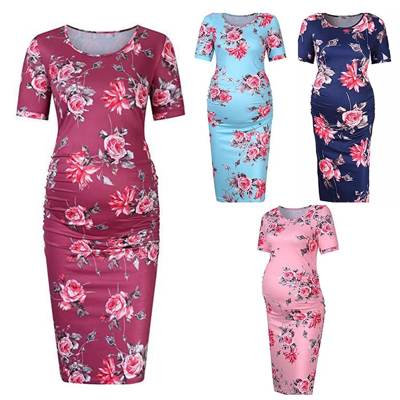 Maternity Dresses Pregnancy Clothes Temperament Women Pregnant Baby Maternity Joint Flowers Printing Dress Gown