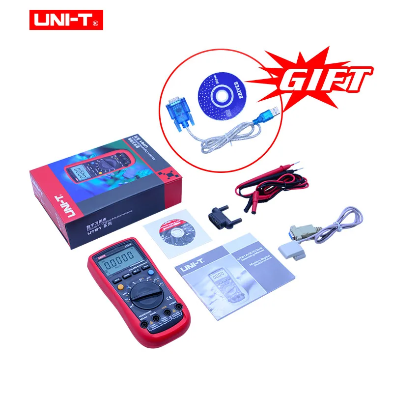 UT61E UNI-T UT61E Цифровой мультиметр True rms Автоматический диапазон UT61B/C/D/E AC DC измеритель удержания данных Multimetro 9 В аккумуляторная батарея - Цвет: UT61E