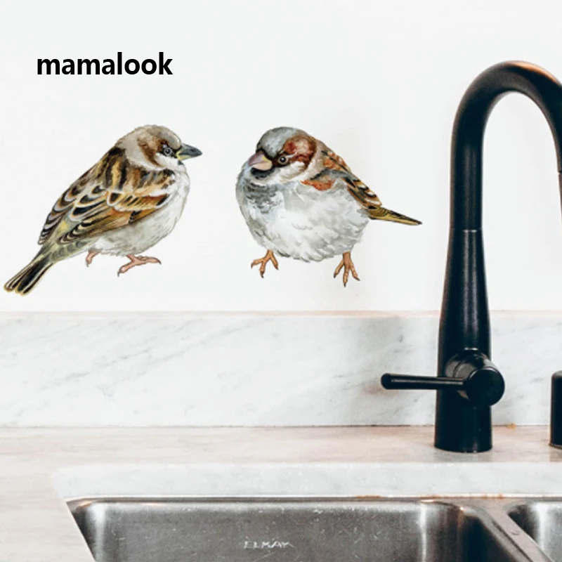 Расписанные вручную наклейки на стену в виде птиц для спальни холодильника