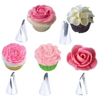 5 pcsset rose petal nozzle tips cupcake fondant stainless steel cream icing piping nozzles cake decorating tools