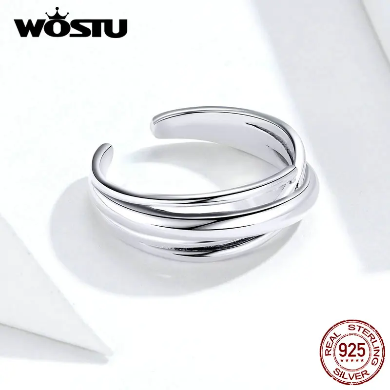 WOSTU, настоящее 925 пробы Серебряное многослойное обручальное кольцо, регулируемые кольца на палец для женщин, обручальное модное ювелирное изделие CQR566