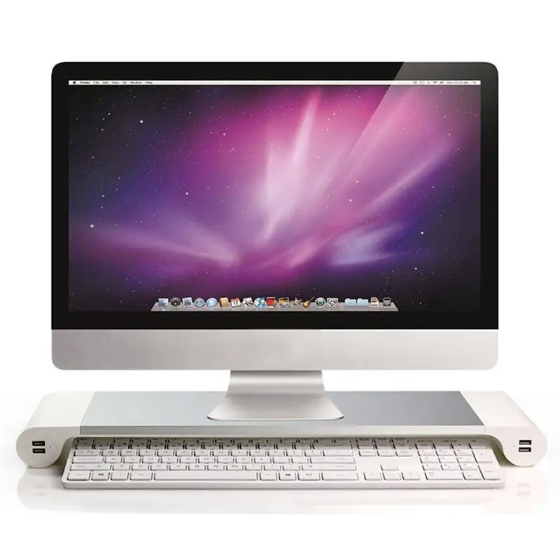 

Aluminum Alloy Monitor Stand Space Bar Dock Desk Riser with 4 USB Ports for iMac MacBook Computer Laptop Below 20Inch