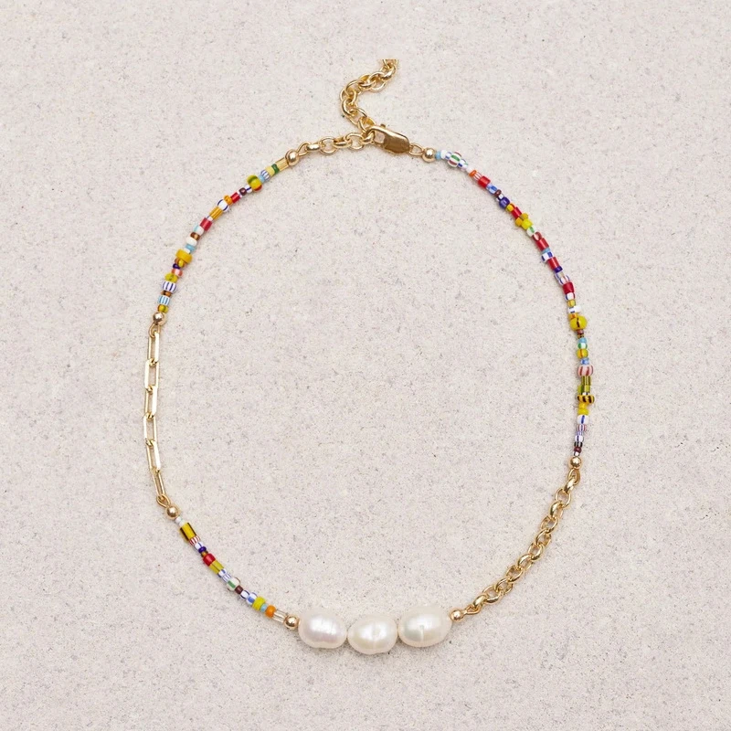 

Trendy Temperament Natural Freshwater Pearl Necklace Female Punk Chain Colorful Bead Stitching Choker 2022 Bohemia Designer Jewe