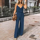 Новый стиль 2021, модный однотонный Облегающий комбинезон на бретельках с широкими штанинами, повседневный Свободный комбинезон большого размера без рукавов с широкими штанинами