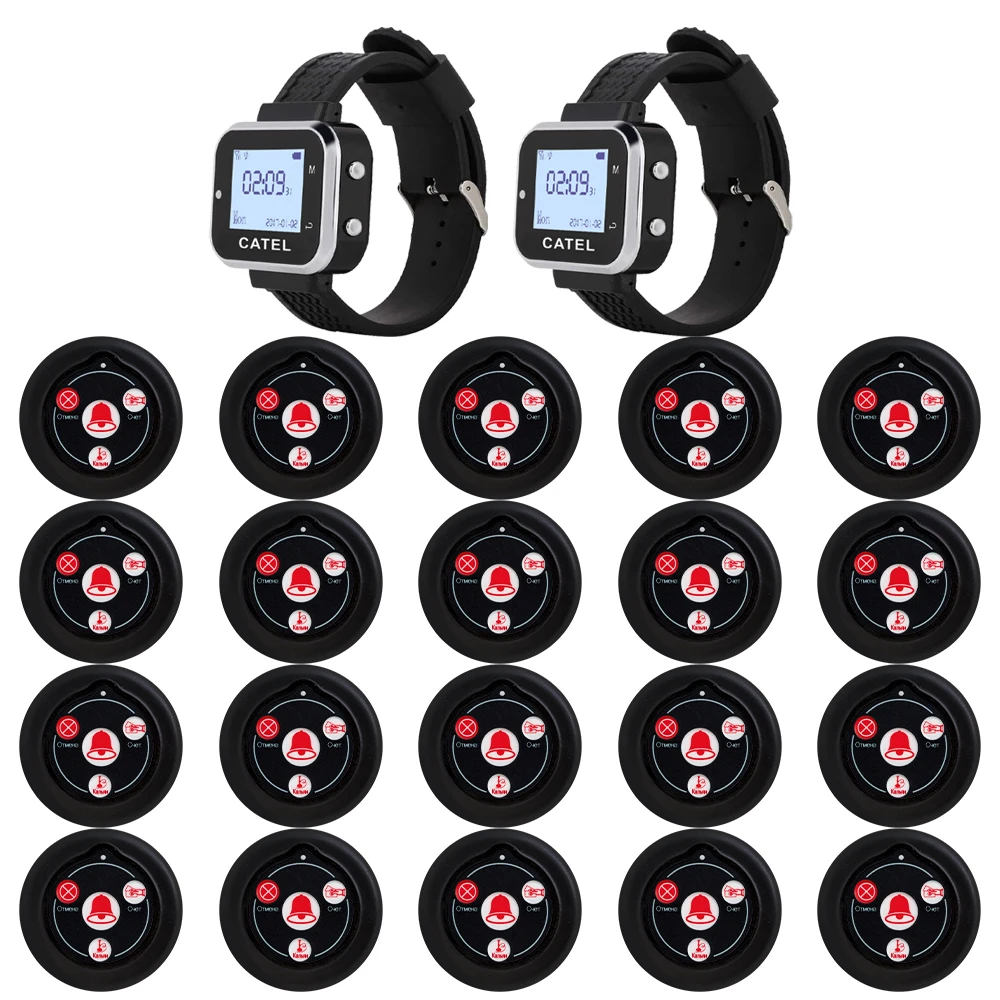 CATEL 20 Button 2 Watch Pager Receiver Wireless Calling System Call Button Transmitter for Restaurant Waiter Service Bell Buzzer