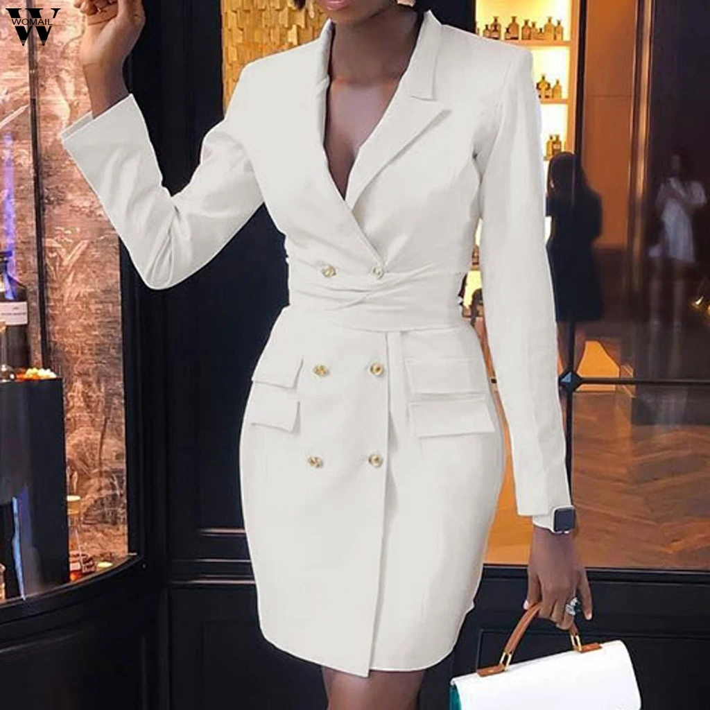 Женское офисное платье Элегантное повседневное Блейзер приталенное белого и