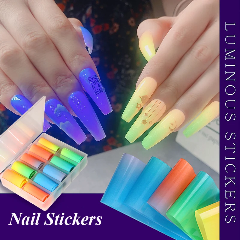 

10 рулонов/набор, флуоресцентные переводные наклейки для ногтей