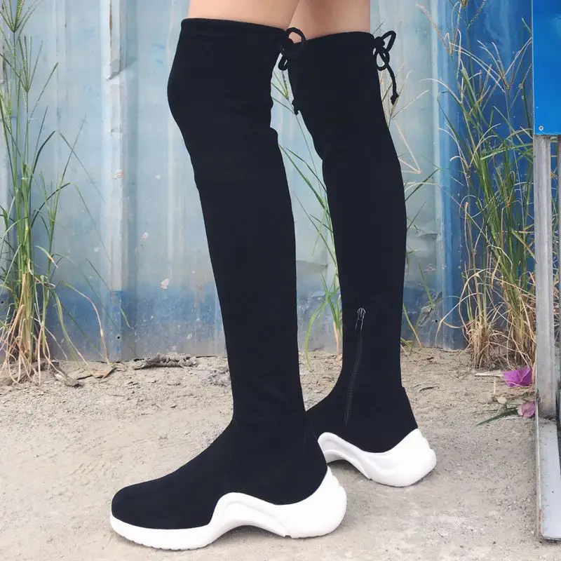 Женские облегающие ботфорты RIZABINA зимние теплые высокие сапоги на толстой