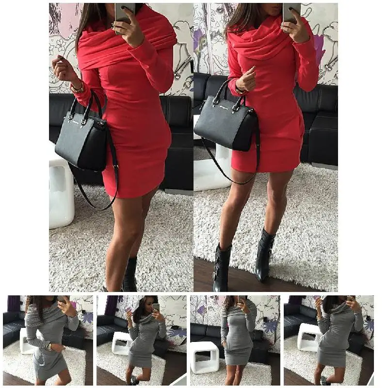 

Pop Autumn Winter Women Sexy Dress With Hat Solid Color Long Sleeve Pocket Keep Warm Casual Dresses Pop 88