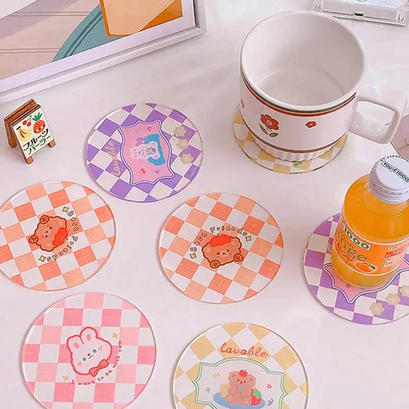

Cute Acrylic Table Mat Heat Insulation Anti-skid Cup Pads Tea Cup Milk Mug Coffee Cup Coaster Placemat Home Tabletop Decorative