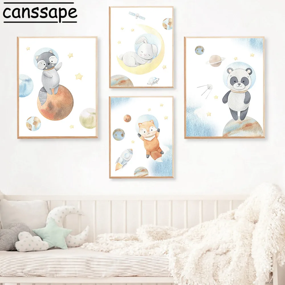 Настенный постер для детской комнаты с рисунком енота кролика панды лисы