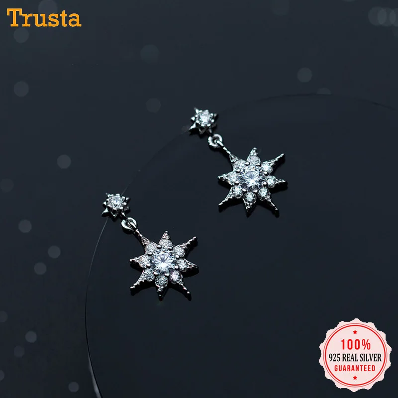 Trustdavis 100% 925 твердая искусственная кожа милая звезда сверкающие CZ серьги гвоздики