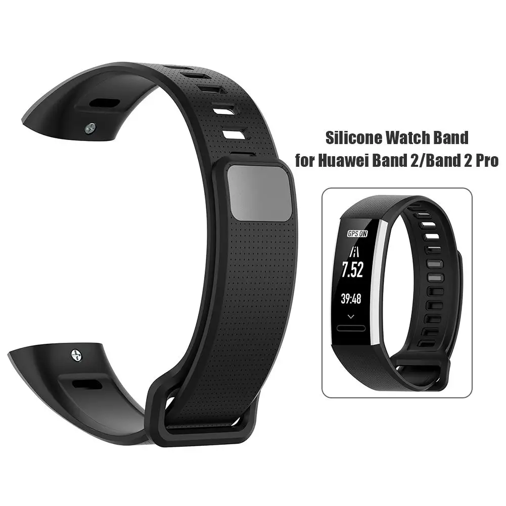 Силиконовый ремешок для часов Huawei Band 2/Band 2 Pro/ERS B19/ERS B29 (черный) 211*20*5 мм