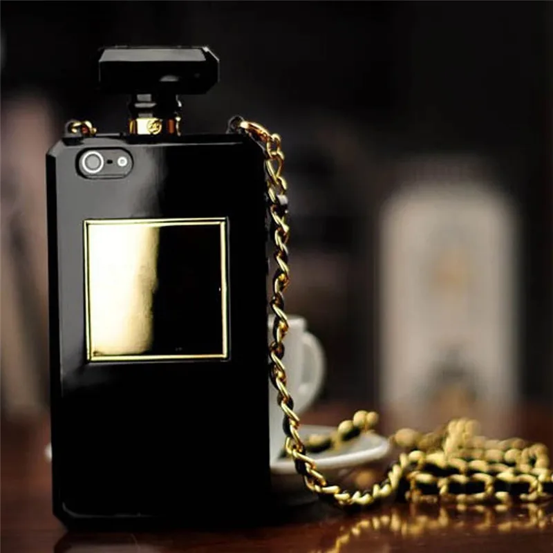 

Luxury Off 3D Perfume Bottle Black White Phone Case for iPhone 7 8 Plus 12Mini 11 12 Pro XS Max X XR Back Cover With Lanyard