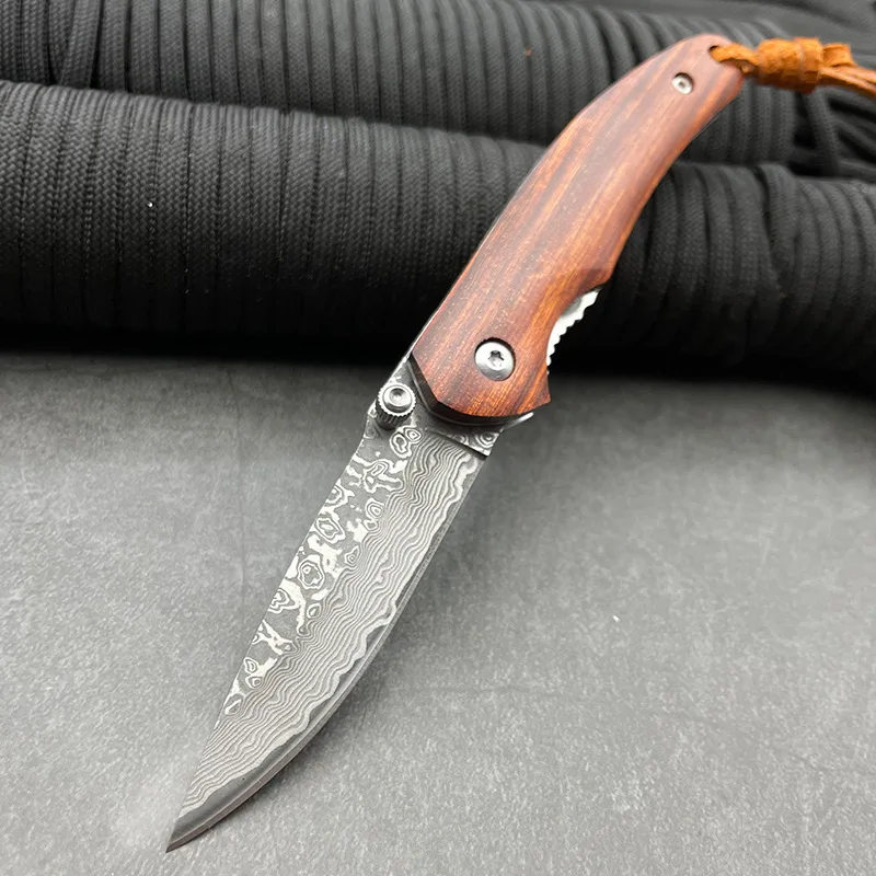 Складной нож из дамасской стали Походный высокой твердости Портативный для