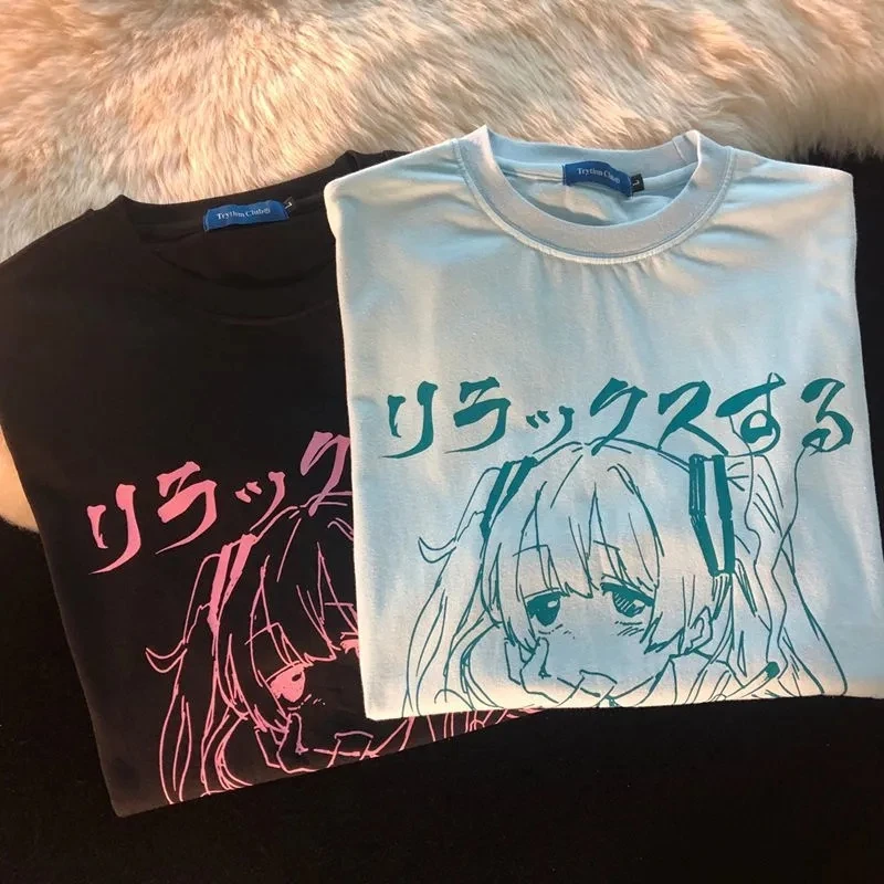 

sweet punk T-shirt women summer 2021 Korean ins Japanese Harajuku style hot anime print loose student short sleeve shirt