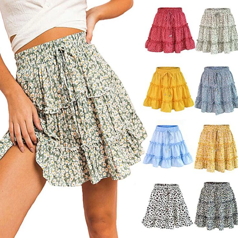Женские юбки выше колена мини с оборками женская Цветочный Леопардовый принт