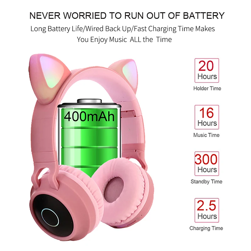 Cute Cat Ear Headset LED Wireless Bluetooth-Compatible Headphones with Mic Glowing Earphones for Children Gifts daughters girls |