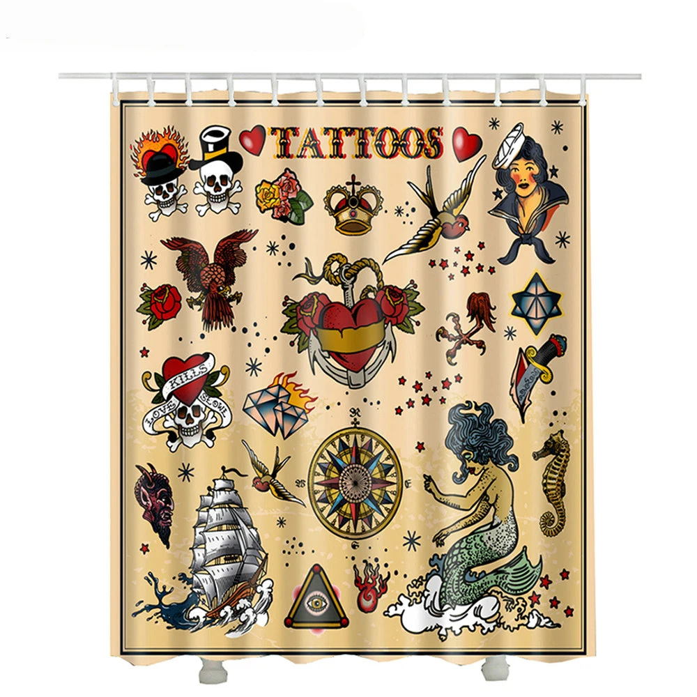Занавеска для душа с 3d рисунком татуировки Русалка парусник Череп