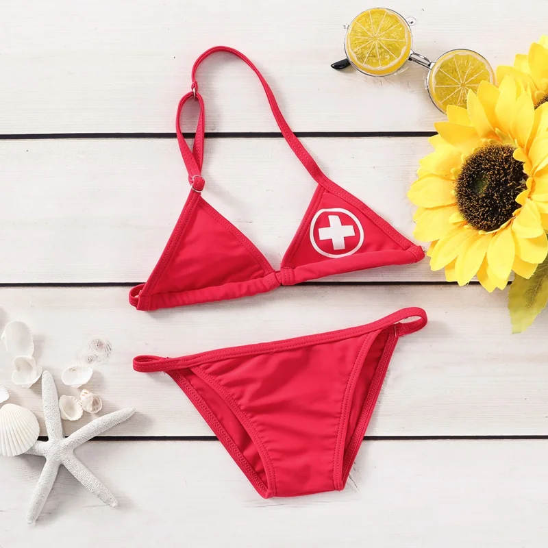 Детский купальник красное бикини 2 шт. лямки для маленьких девочек купальников
