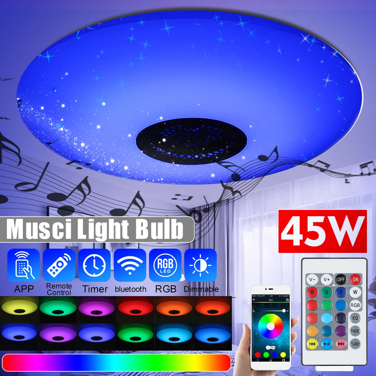 

Modern LED Ceiling Lights Dimmable RGB RGBW Music Lamp bluetooth Speaker Remote APP Control for Livingroom 110V/220V