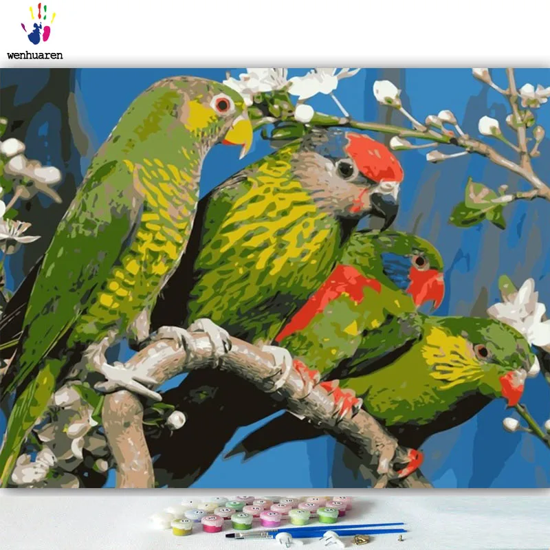 DIY картинки для раскраски по номерам с цветами четыре маленьких птички рисунок