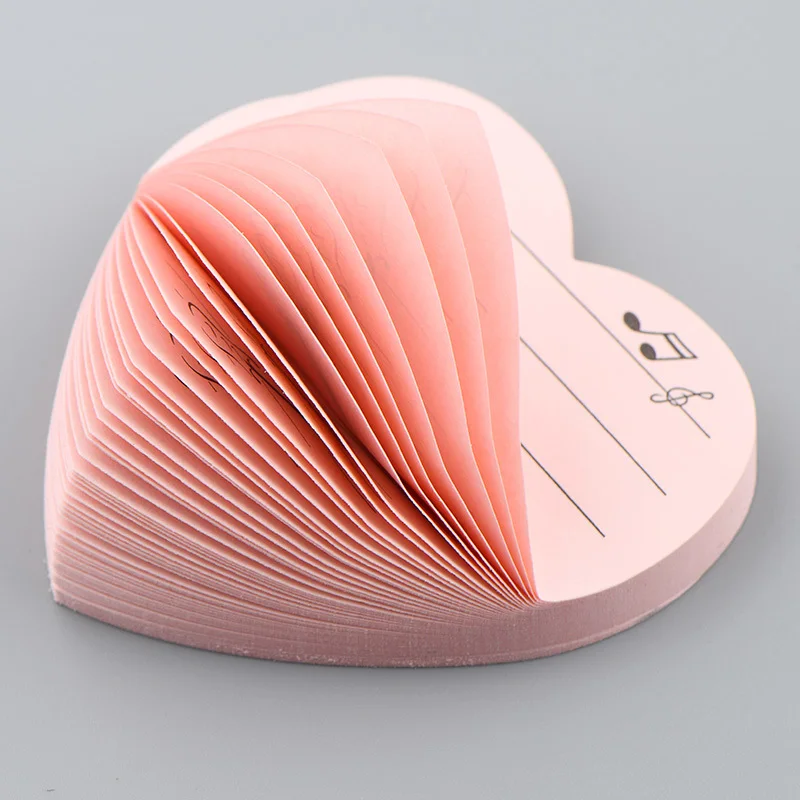 Heart-shaped Note Sticky Music Notes Stickers N Times Memo Pad Book Learning Piano Gift Stationery Notepad 1 Pack 80 Sheets | Канцтовары