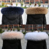 100 real fur collar luxury warm natural raccoon winter scarf women large fur collar scarves for ladies male jackets coat shawl
