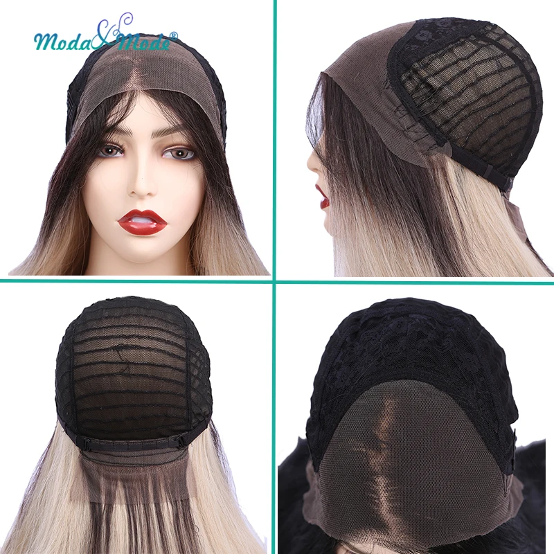 

Moda&Mode Hair 28Long Straight Black Synthetic Lace Front Wig Cosplay Heat Resistant Wigs With Natural Part Wig for Women