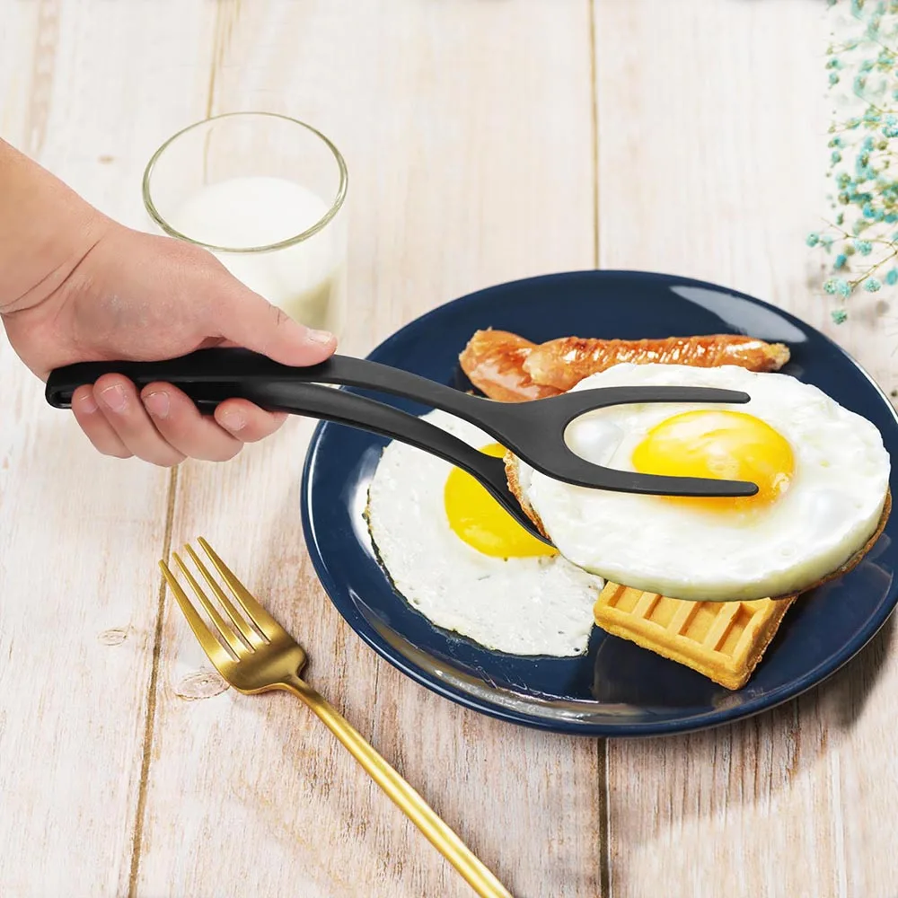 

2 In 1 Multipurpose Non-stick Food Clip Fried Egg Cooking Turner Pancake Spatula Pizza Barbecue Bread Clamp Thicken Smooth Tong