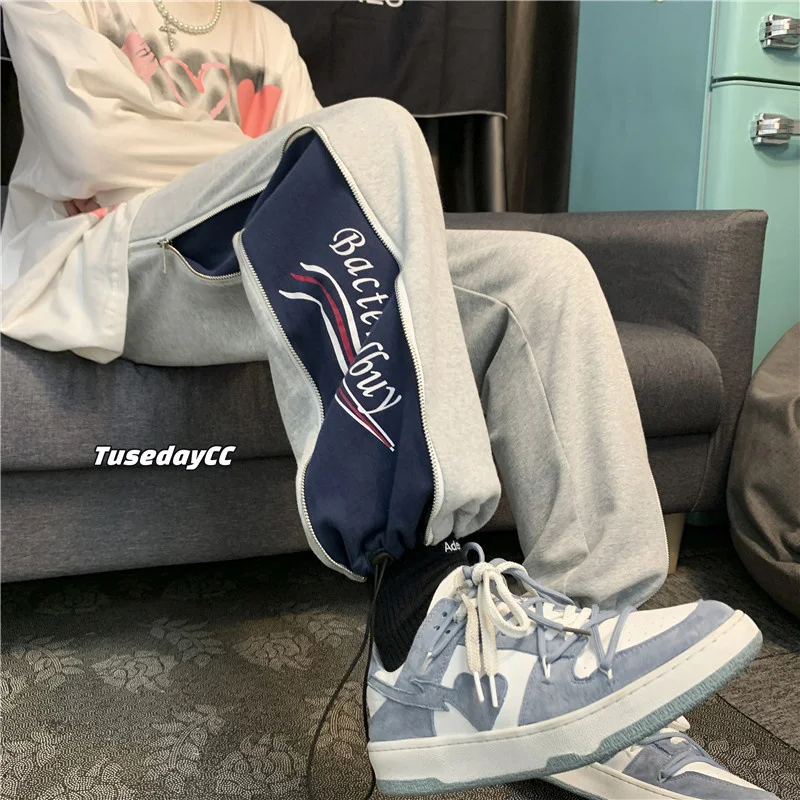 

Спортивные брюки контрастных цветов на шнуровке, женские модные стильные свободные спортивные брюки на молнии с завязками, высокие стройня...