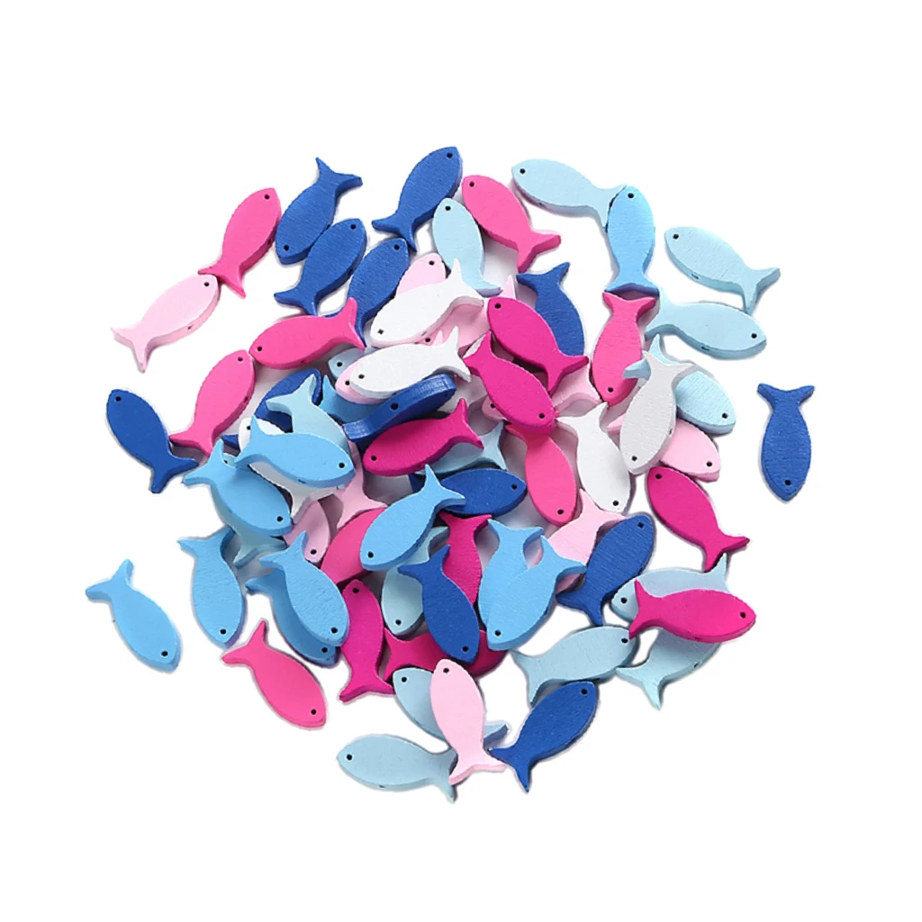 

Prettyia 50pcs Wooden Fish Pieces Scrapbooking Carft DIY Hanging Decoration