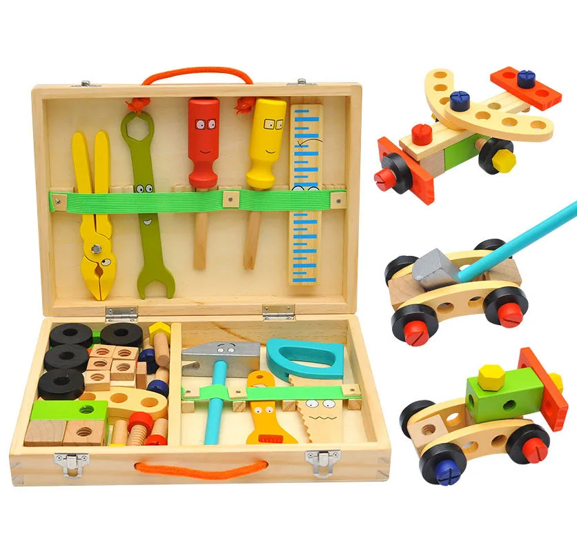 

Educational Montessori Kids Toys Wooden Toolbox Pretend Play Set Preschool Children Nut Screw Assembly Simulation Carpenter Tool