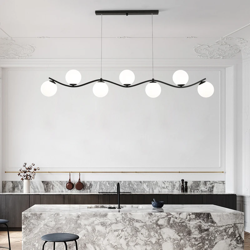 Kopen Moderne Eenvoudige Frosted Glas Bal Led Zwarte Kroonluchter Nordic Lange Hanglamp Voor Restaurant, Bar, Cafe, Kantoor Opknoping Licht