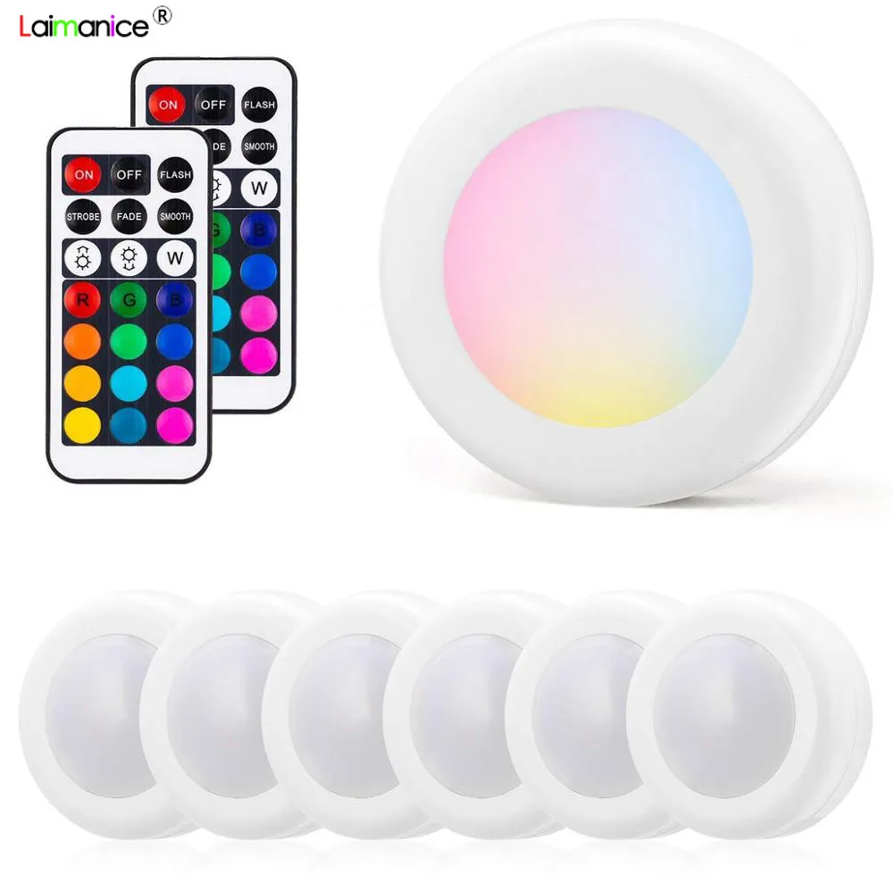RGB беспроводной датчик касания с регулируемой яркостью светодиодный под кухонные шкафы Светодиодные шайбы для близкого гардероба Лестницы прихожей ночной Светильник