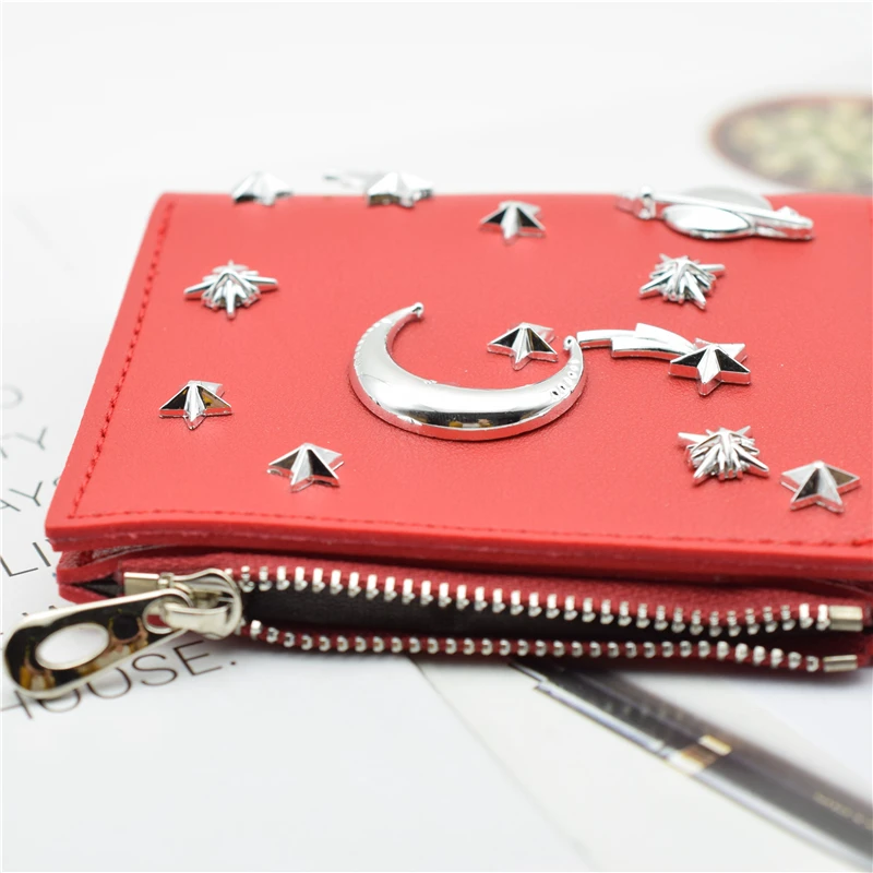 Женский кошелек на молнии с блестками в западном стиле винно красный черный