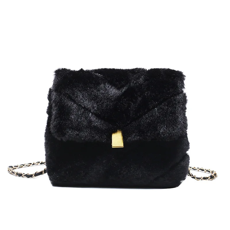 

Women's Fashion Plush Small Square Bag Chain Shoulder Messenger Bag Elegant High Sense Mobile Phone Bag Satchels