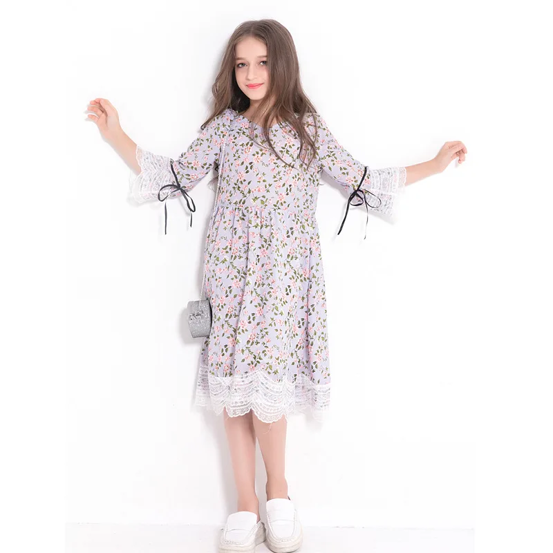 Одежда для девочек Повседневное платье с цветочным принтом Новинка лета-осени 2020