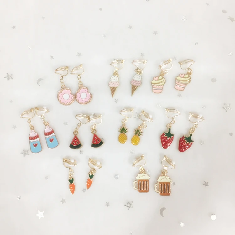 Серьги-клипсы детские в виде мороженого модные пирсинг уши корейские для девочек