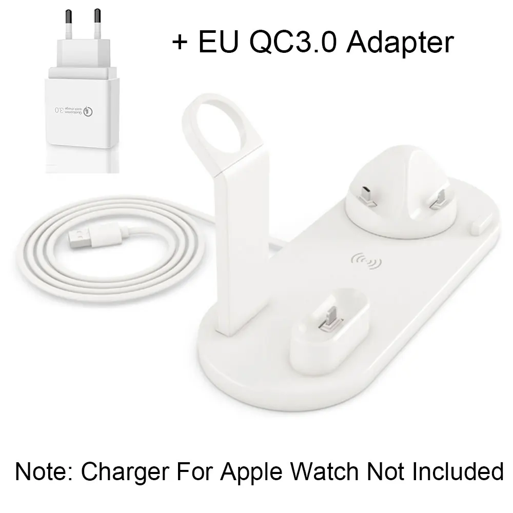 4 в 1 беспроводная зарядная док-станция для Apple Watch 3 2 airpods iPhone X XS Max XR 8 Plus Qi Быстрое беспроводное зарядное устройство Подставка - Color: Add EU Adapter