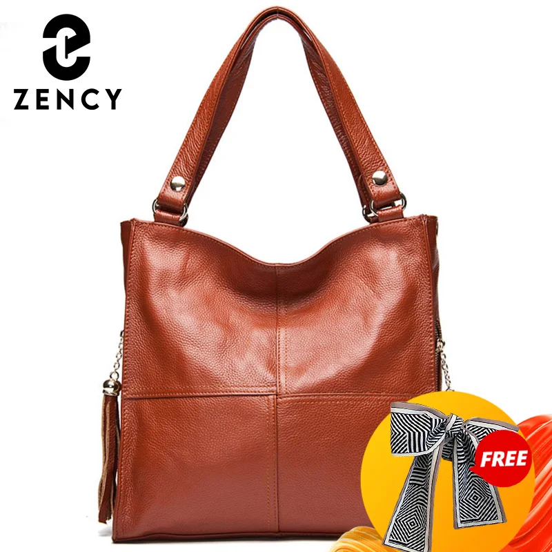 

Женская сумка Zency с кисточками, 100% натуральная кожа, сумка на плечо, женская модная сумка через плечо, сумка-мессенджер, черный вместительный...