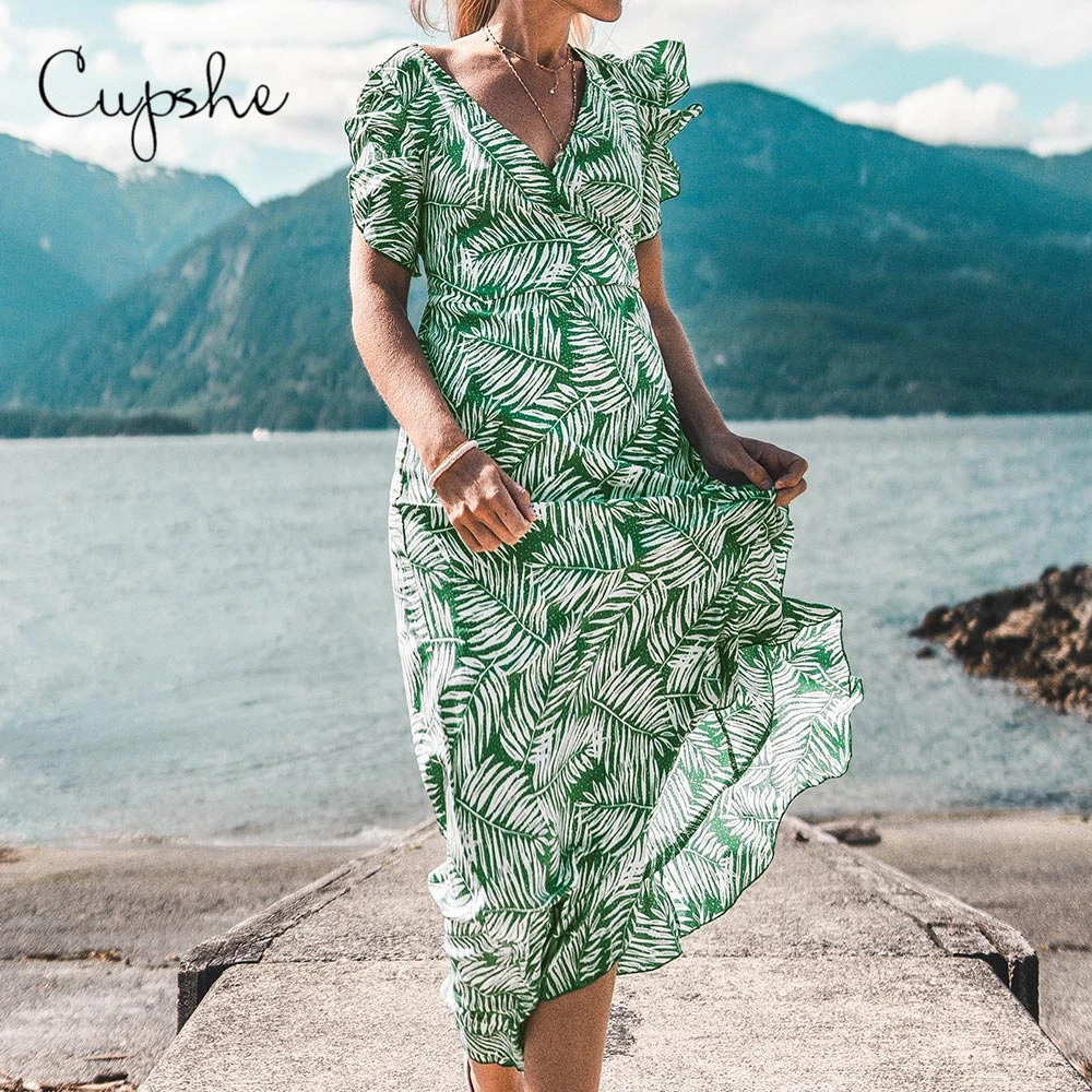 CUPSHE женское платье миди с v образным вырезом 2019 Новое пляжное летнее принтом